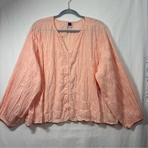 Old Navy Peach Gelato Button-Front Crinkle Smocked Blouse